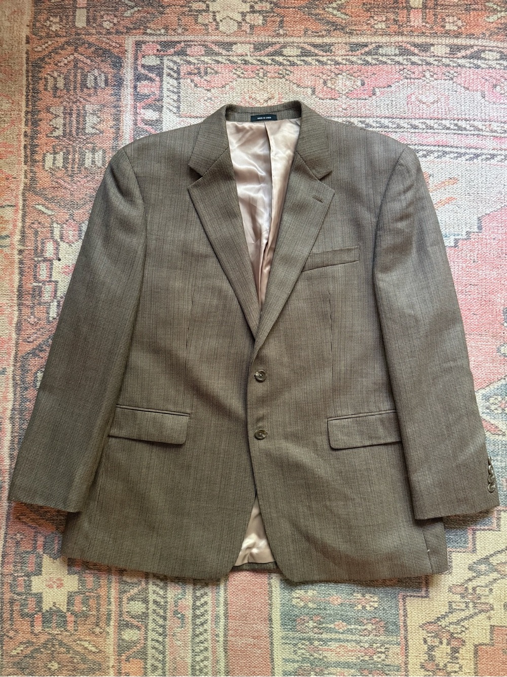 Ralph Lauren Woolmark 100% Wool Blazer Brown Micro Houndstooth Sport Coat 46R